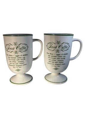 Irish Coffee Recipe Footed Mugs With Green Trim Vintage Ceramic Cups Japan